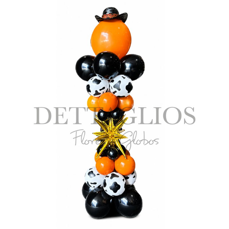 Mampara con girnalda de globos con figuras de balones y camisa en globo metalico