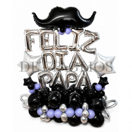 Increíble diseño de globos con mensaje FELIZ DIA PAPA en base de globos