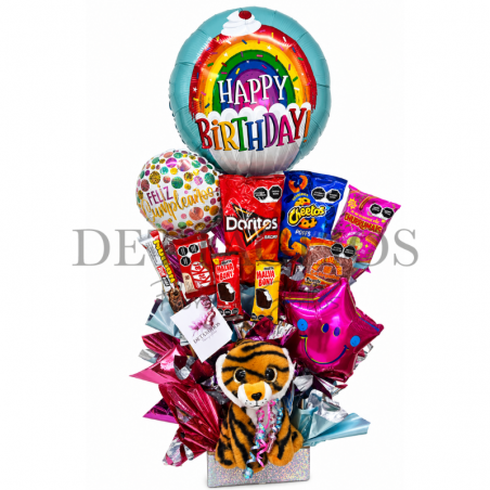 Diseño de globos con dulces y peluche chico