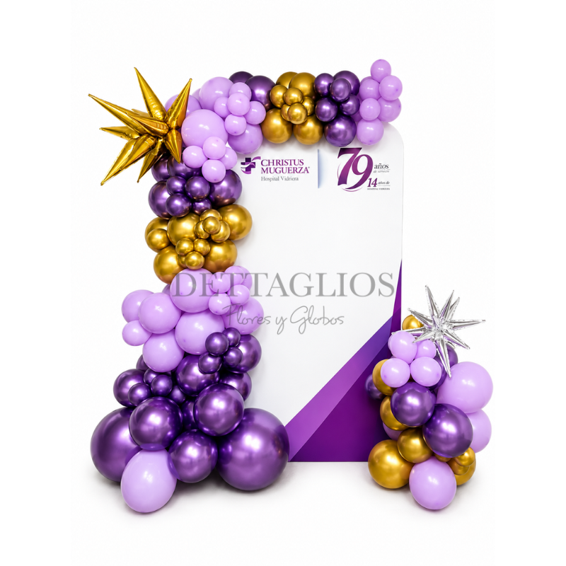 Back de Globos con mampara con logo o mensaje y closter