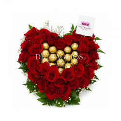 Corazon de rosas con ferreros