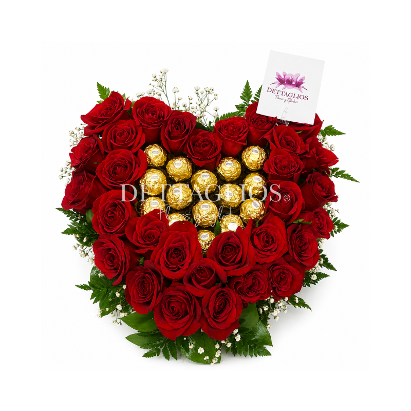 Corazon de rosas con ferreros