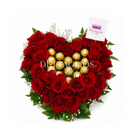 Corazon de rosas con ferreros